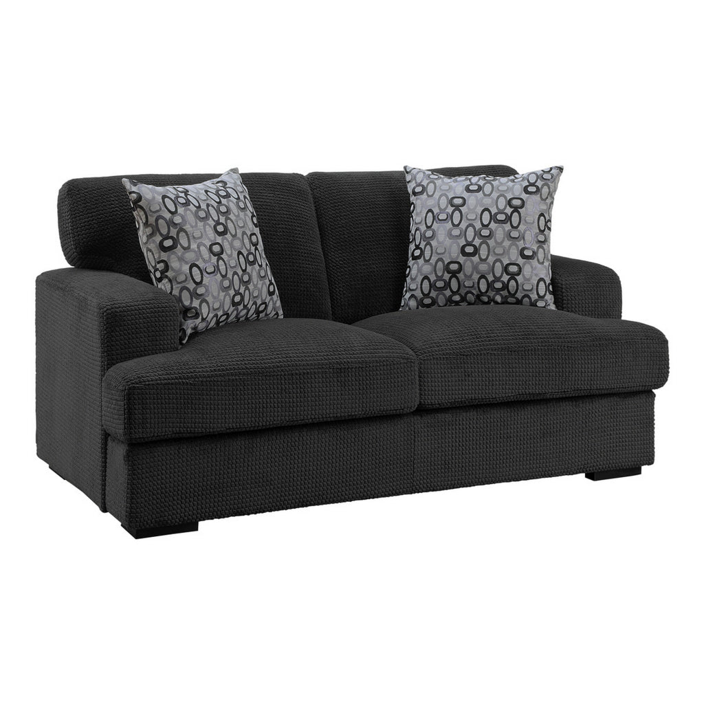 Meadow 68 Inch Loveseat Gray Microfiber 2 Pillows Brown Solid Wood By Casagear Home BM315542