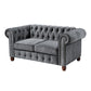 Elwin 64 Inch Loveseat Button Tufted Dark Gray Velvet Brown Solid Wood By Casagear Home BM315546