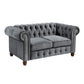 Elwin 64 Inch Loveseat, Button Tufted Dark Gray Velvet, Brown Solid Wood By Casagear Home