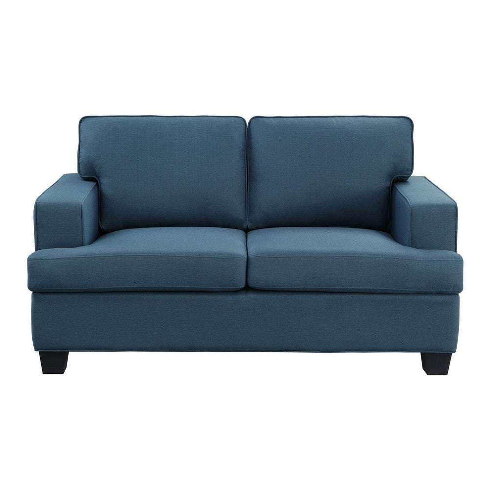 Eoin 62 Inch Loveseat Blue Polyester Soft Foam Cushioning Solid Wood By Casagear Home BM315551