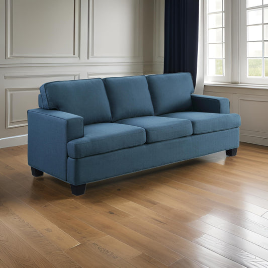 Eoin 84 Inch Sofa, Blue Polyester, Soft Foam Cushioning, Solid Wood Frame By Casagear Home