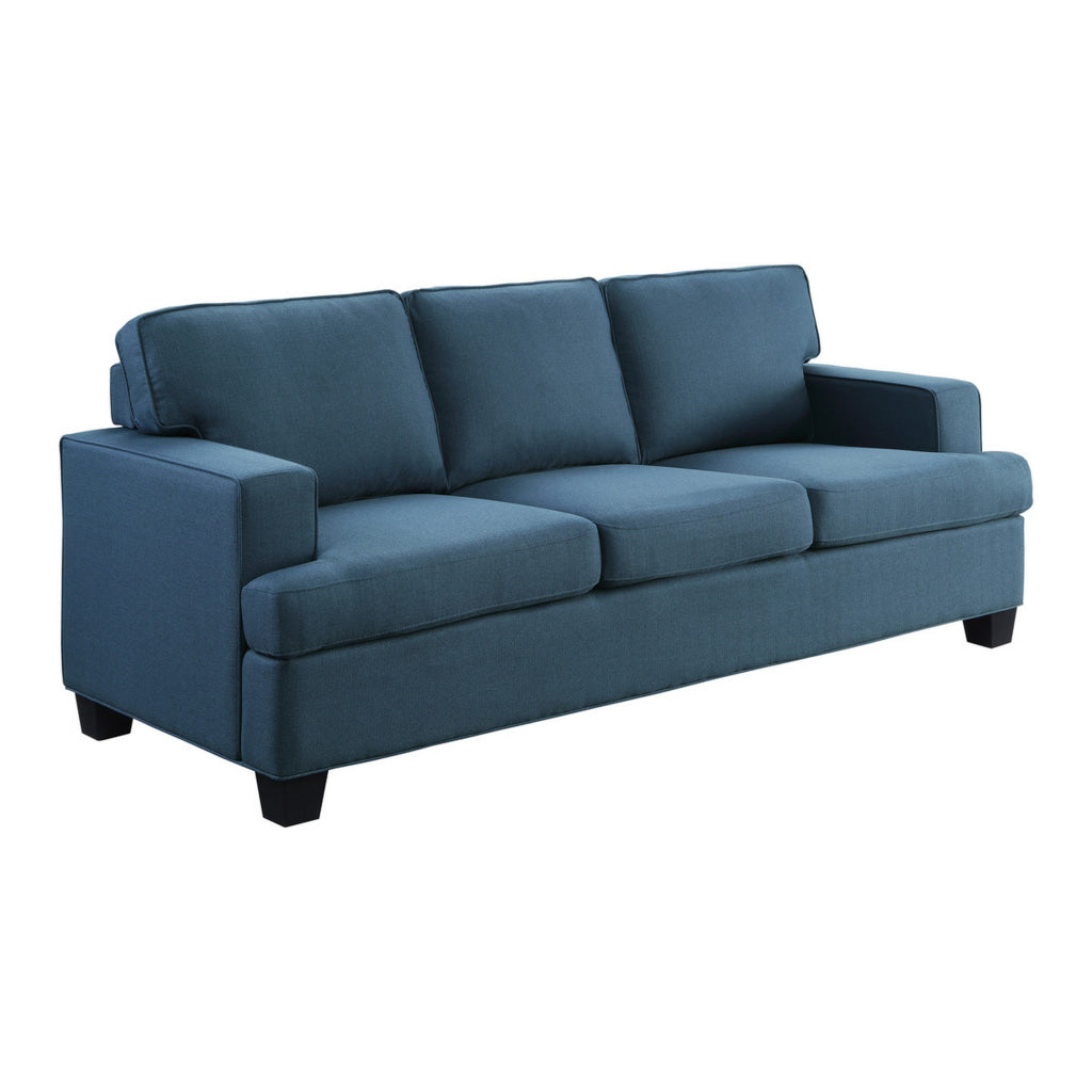 Eoin 84 Inch Sofa Blue Polyester Soft Foam Cushioning Solid Wood Frame By Casagear Home BM315553