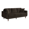 Jim 83 Inch Sofa, Chocolate Brown Velvet, 2 Accent Pillows, Solid Wood By Casagear Home