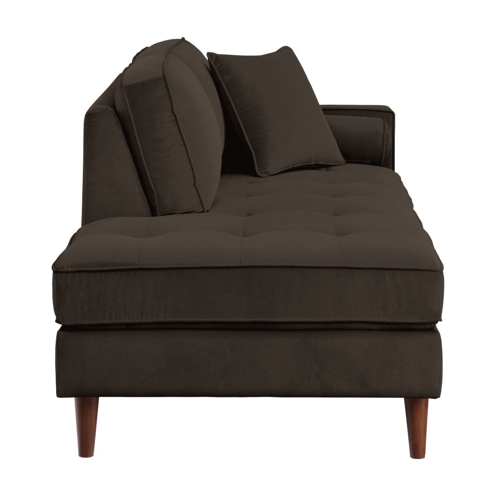 Jim 75 Inch Chaise Lounger Brown Velvet 2 Accent Pillows Solid Wood By Casagear Home BM315562