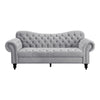 Rosie 84 Inch Sofa Button Tufted Light Gray Velvet Brown Solid Wood By Casagear Home BM315565