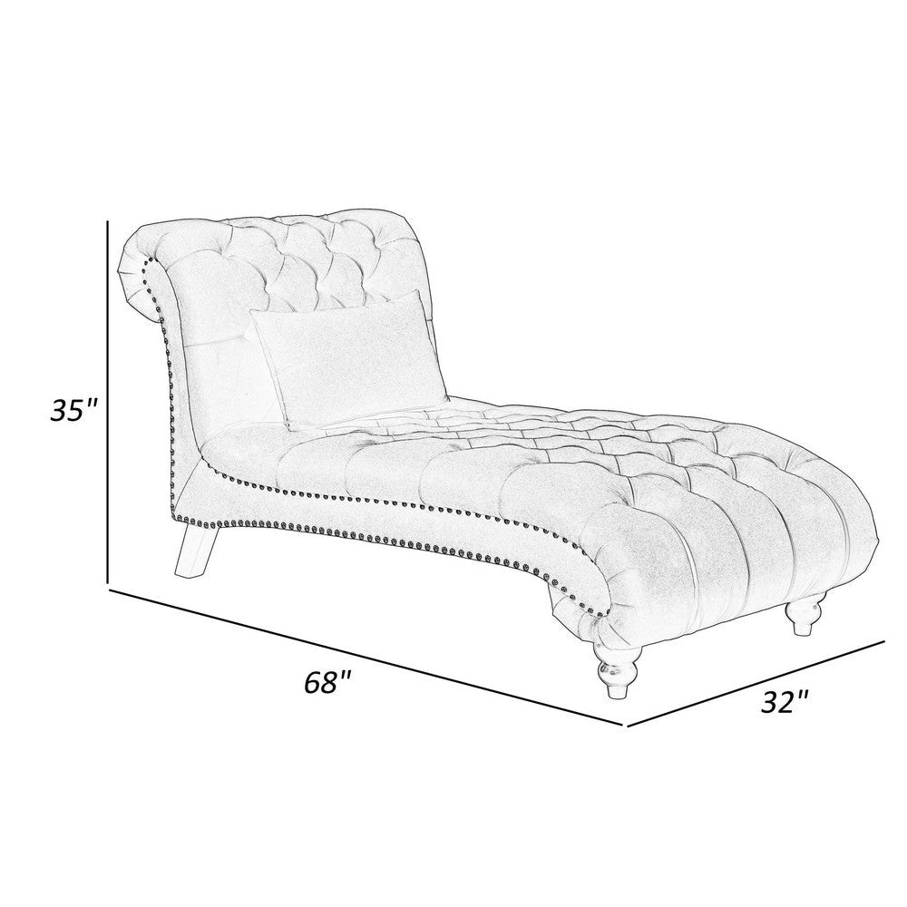 Rosie 68 Inch Chaise Lounger Button Tufted Light Gray Velvet Solid Wood By Casagear Home BM315567