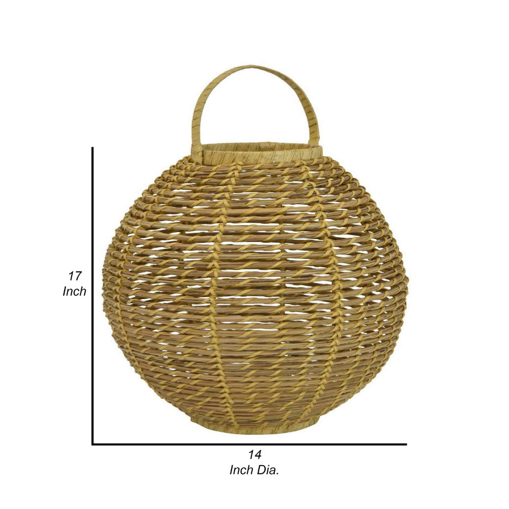 Hani 17 Inch Tabletop Decor Lantern Woven Fiber Oval Shape Brown By Casagear Home BM315590