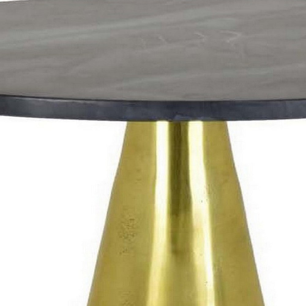 Tilu 24 Inch Plant Stand Side Table Black Round Marble Top Gold Metal By Casagear Home BM315593