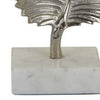 Boki 14 Inch Tabletop Decoration Silver Leaf Sculpture White Round Base By Casagear Home BM315598