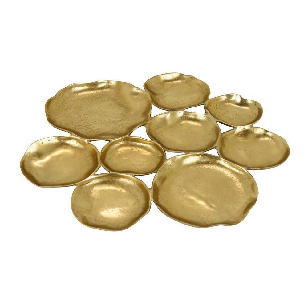 Jiva 9 Piece Decorative Bowl Set, Irregular Shaped Design, Gold Metal By Casagear Home