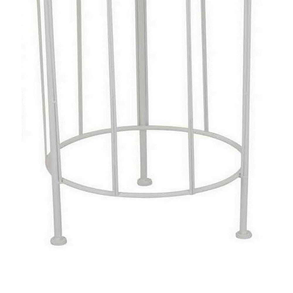 Lyi Plant Stand Table Set of 3 Round Carved Cutout Wired Base White Metal By Casagear Home BM315610