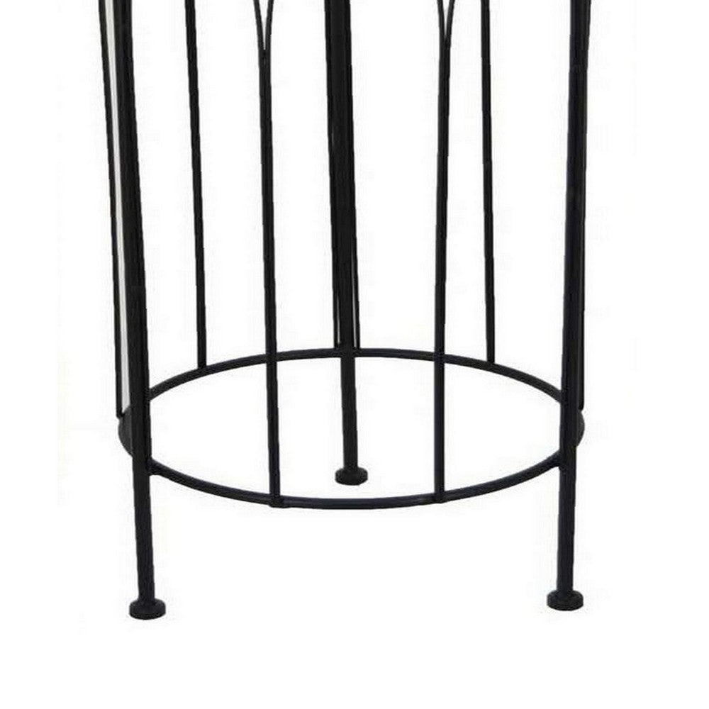 Lyi Plant Stand Table Set of 3 Round Carved Cutout Wired Base Black Metal By Casagear Home BM315611