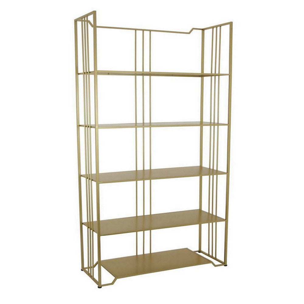 71 Inch Modern Plant Stand Storage Rack, 5 Open Shelves, Gold Metal Frame By Casagear Home