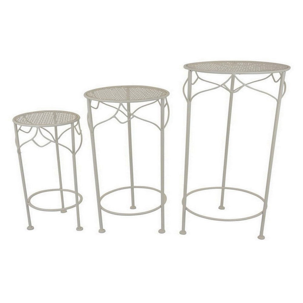 Kyi Nesting Plant Stand Set of 3 Round Angled Cutout Display Ivory Metal By Casagear Home BM315622