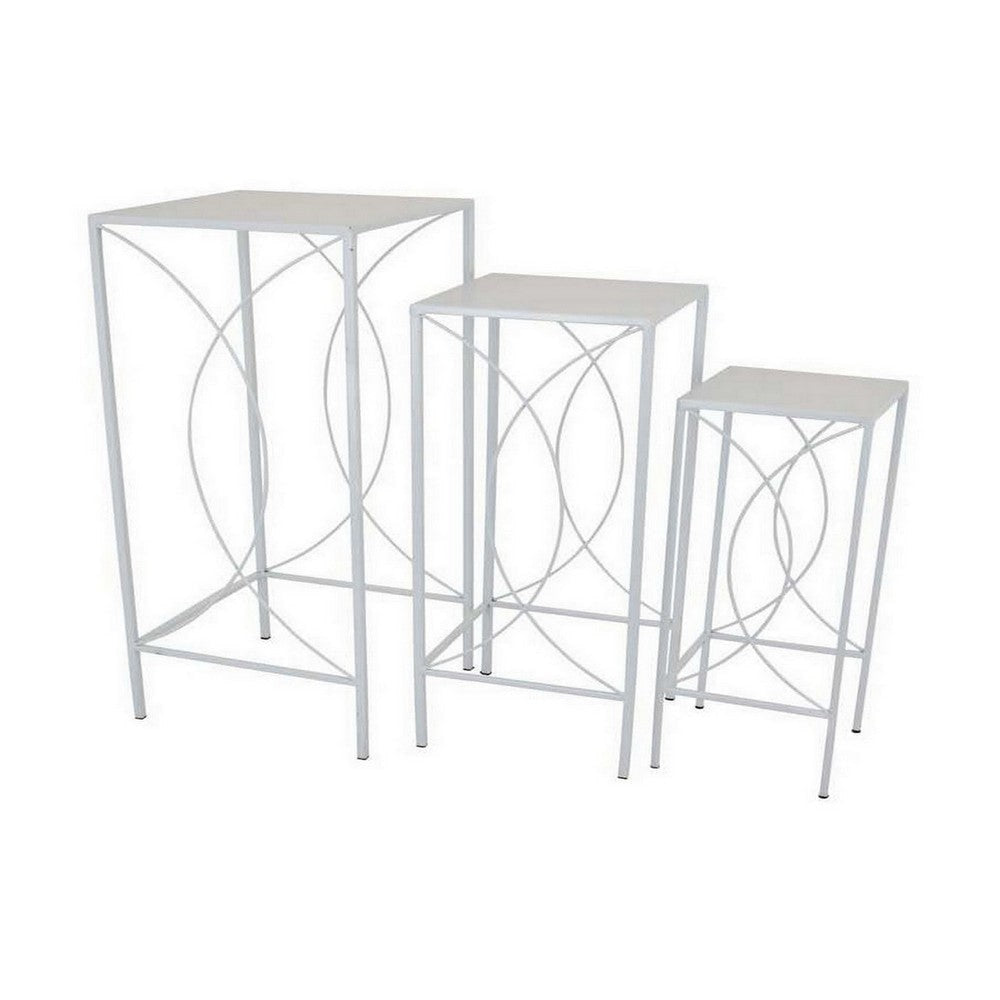 Kyi Nesting Plant Stand Set of 3 Square Angled Cutout Display White Metal By Casagear Home BM315623