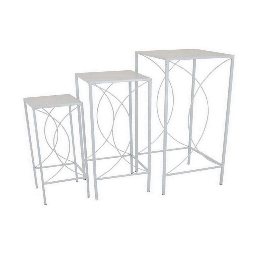 Kyi Nesting Plant Stand Set of 3 Square Angled Cutout Display White Metal By Casagear Home BM315623