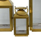 Davi Set of 3 Decorative Lanterns Curved Handles Glass Panel Gold Metal By Casagear Home BM315627