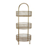 42 Inch 3 Tier Storage Rack, Round, Mesh Tops, Curved Metal Frame, Gold By Casagear Home