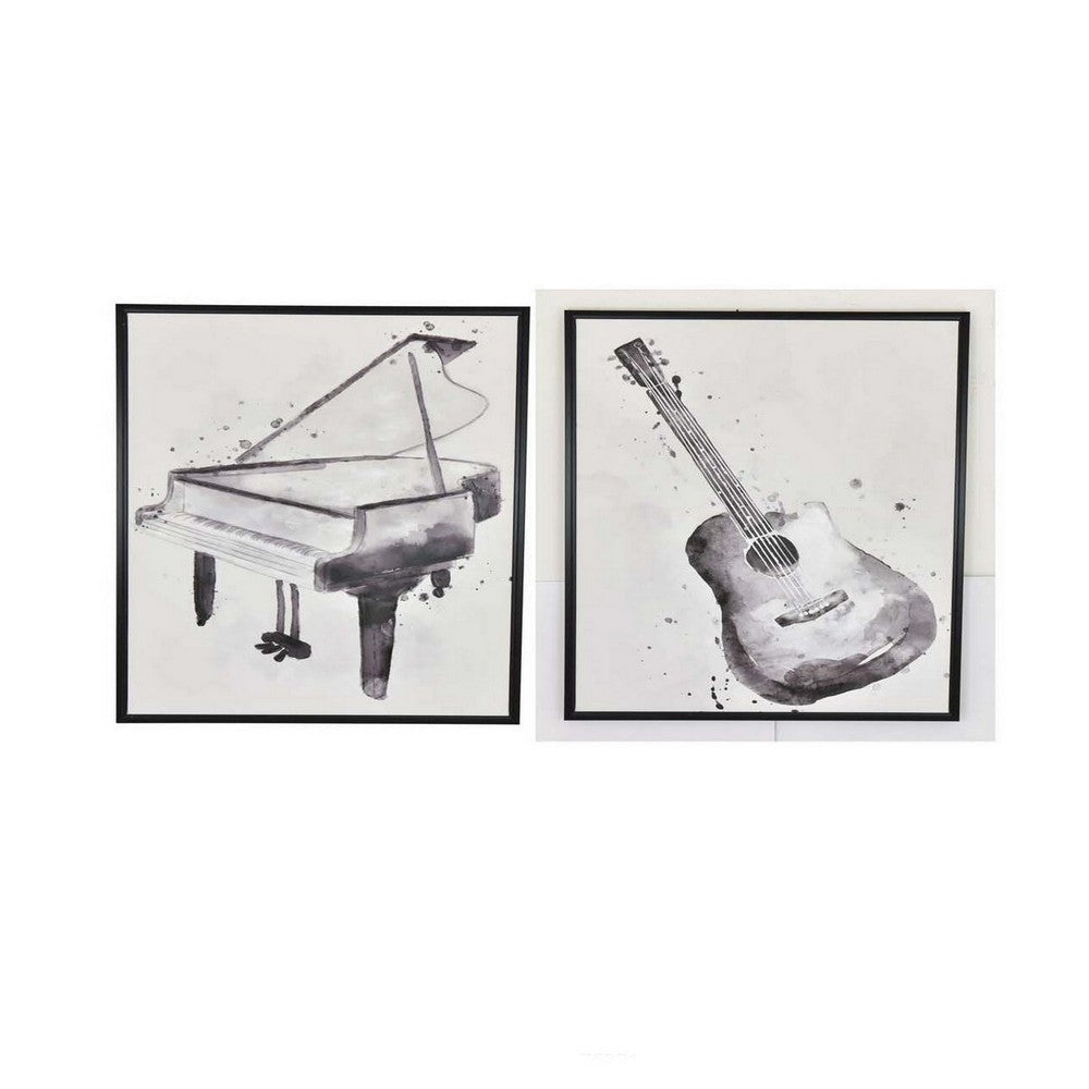 30 x 40 Framed Wall Art Painting Set of 2 Guitar and Piano Black White By Casagear Home BM315650