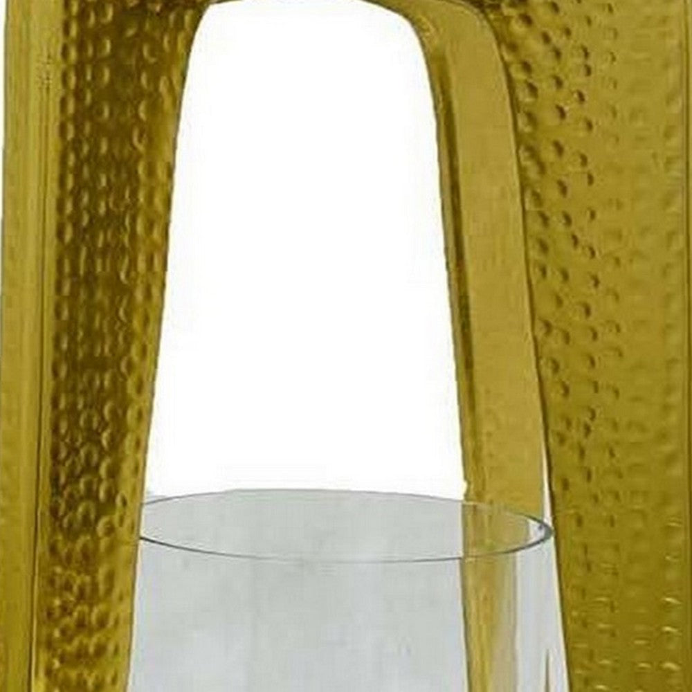 Dolk 27 Inch Tabletop Lantern Antique Shape Glass Body Gold Metal Frame By Casagear Home BM315652