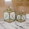 20 Inch Decorative Lantern Set of 2 Glass Panel Cross Metal Frame Gold By Casagear Home BM315655