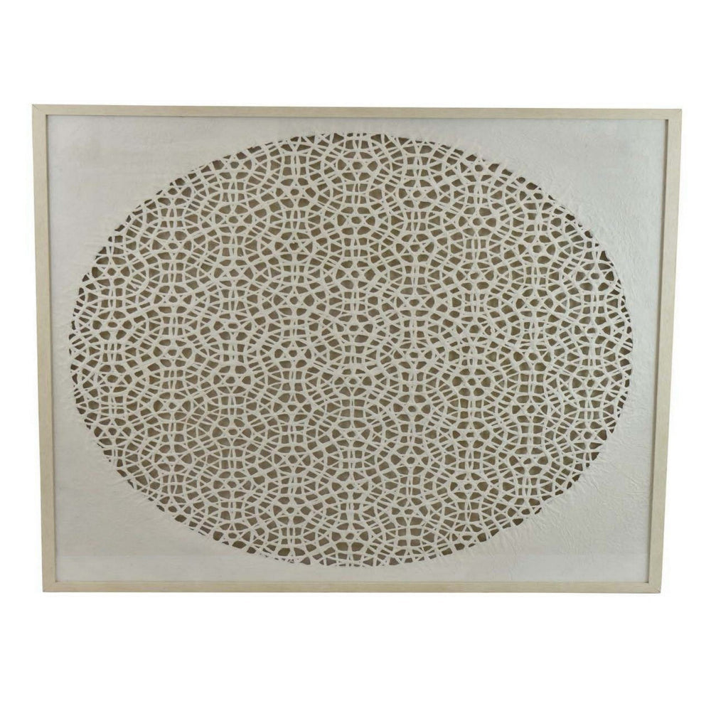 40 Inch Wall Art Decor, Carved Cutout Design, Natural Fiber, Gray Frame By Casagear Home