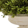 15 Inch Faux Boxwood Topiary Plant in Urn Pedestal Pot, Off White Planter By Casagear Home