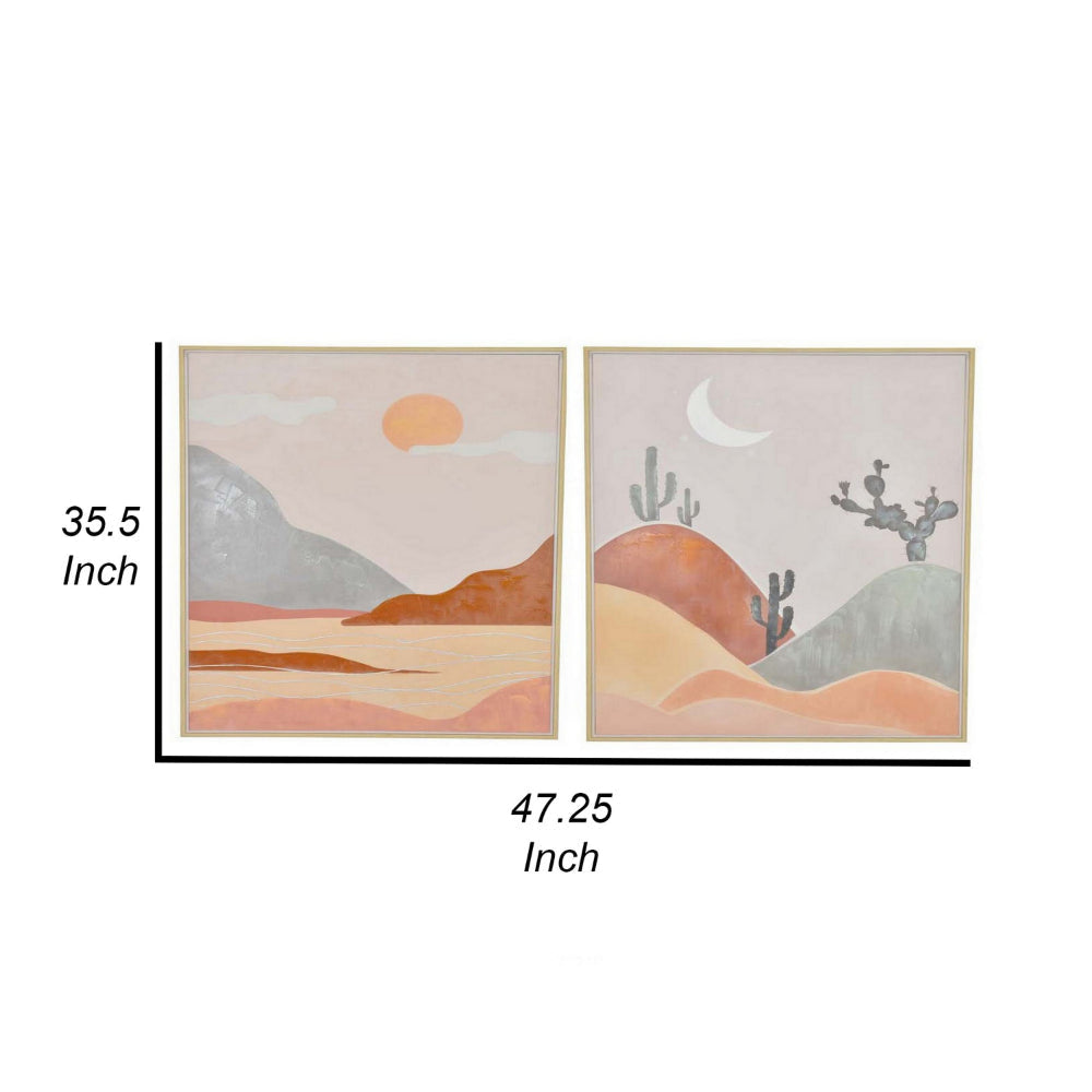 36 x 47 Decorative Framed Wall Art Print Set of 2 Day and Night Brown By Casagear Home BM315670