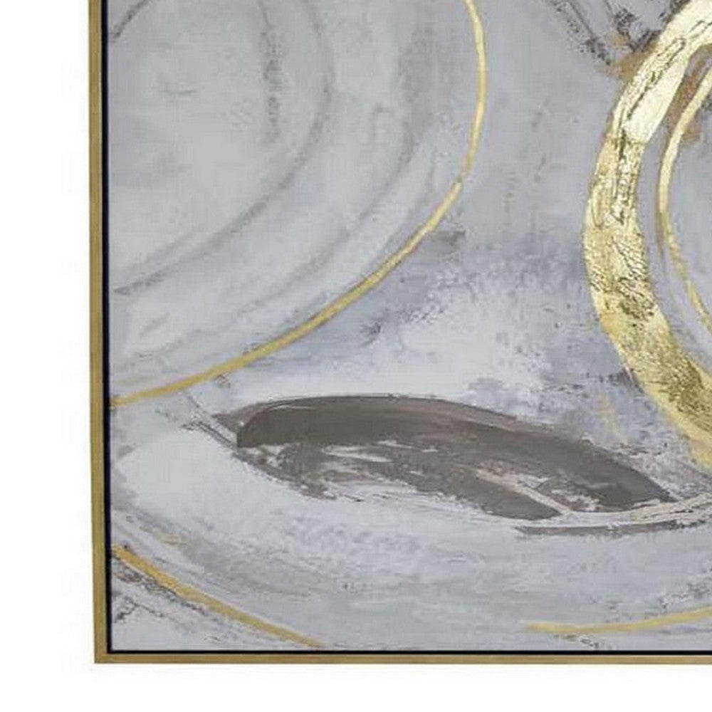 51 x 81 Framed Canvas Oil Painting Abstract Natural Fiber Gray Gold By Casagear Home BM315675