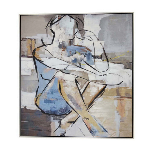 Iamo 49 x 69 Framed Canvas Oil Painting, Woman Sitting, Natural, Blue, Gray By Casagear Home