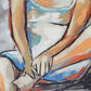 Iamo 49 x 71 Framed Canvas Oil Painting Woman Sitting on Chair Blue By Casagear Home BM315677