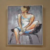 Iamo 49 x 71 Framed Canvas Oil Painting, Woman Sitting on Chair, Blue By Casagear Home