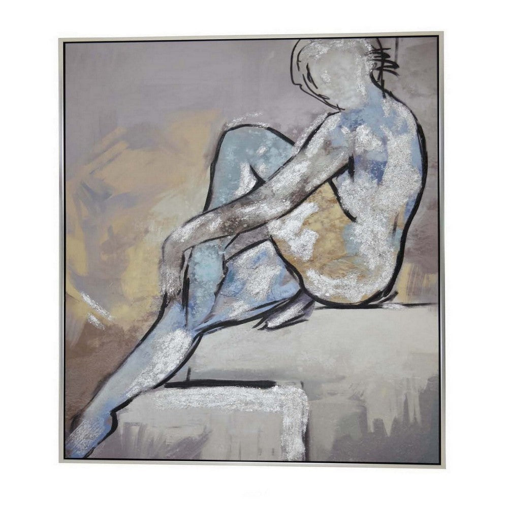 Iamo 49 x 71 Framed Canvas Oil Painting, Female Pose, Natural Fiber, Blue By Casagear Home