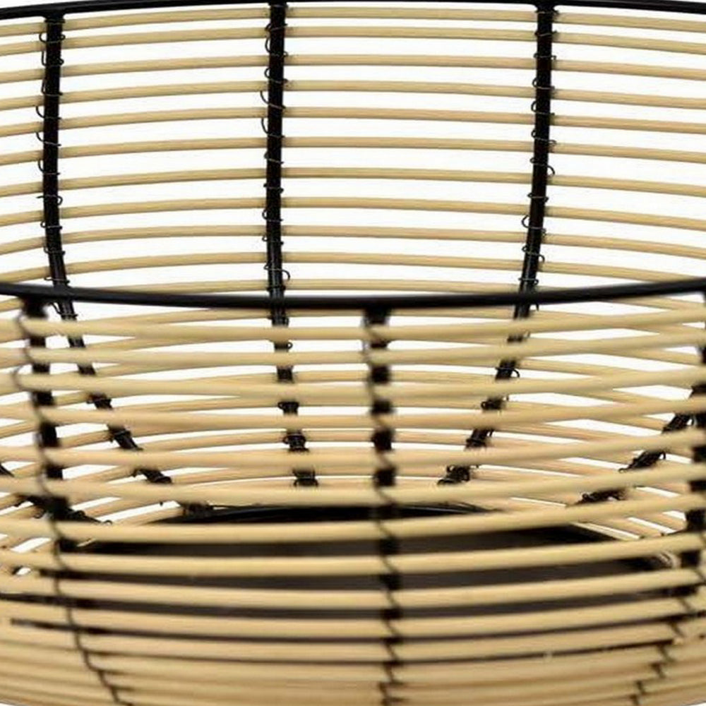 14 Inch Decorative Bowl Accent Wired Woven Basket Black Natural Brown By Casagear Home BM315694