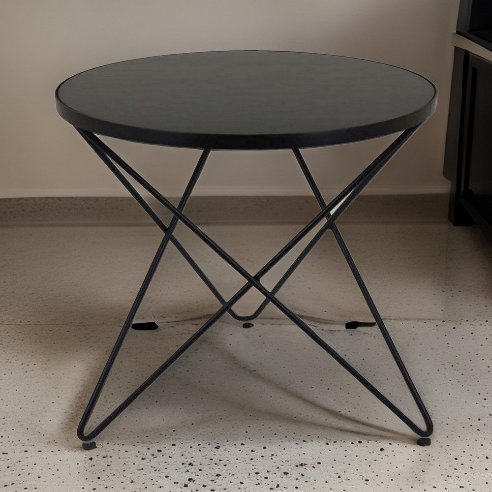 20 Inch Modern Plant Stand Side End Table, Round, Metal V Base, Black By Casagear Home