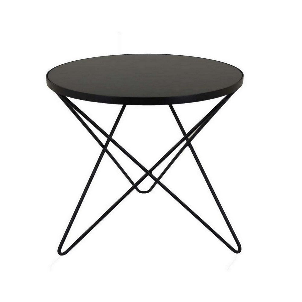 20 Inch Modern Plant Stand Side End Table Round Metal V Base Black By Casagear Home BM315699