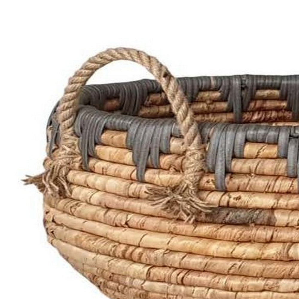 Decorative Storage Basket Set of 2 Handwoven Water Hyacinth Fiber Brown By Casagear Home BM315707