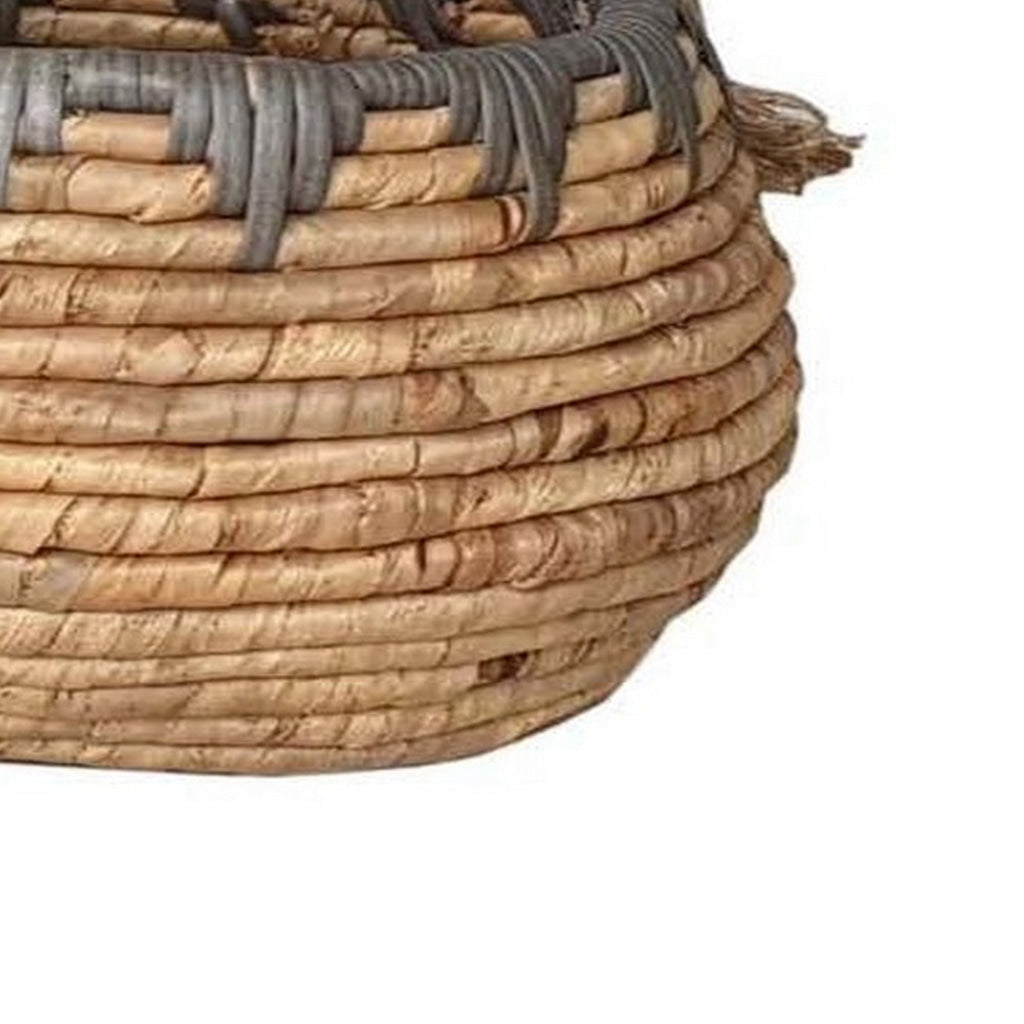 Decorative Storage Basket Set of 2 Handwoven Water Hyacinth Fiber Brown By Casagear Home BM315707