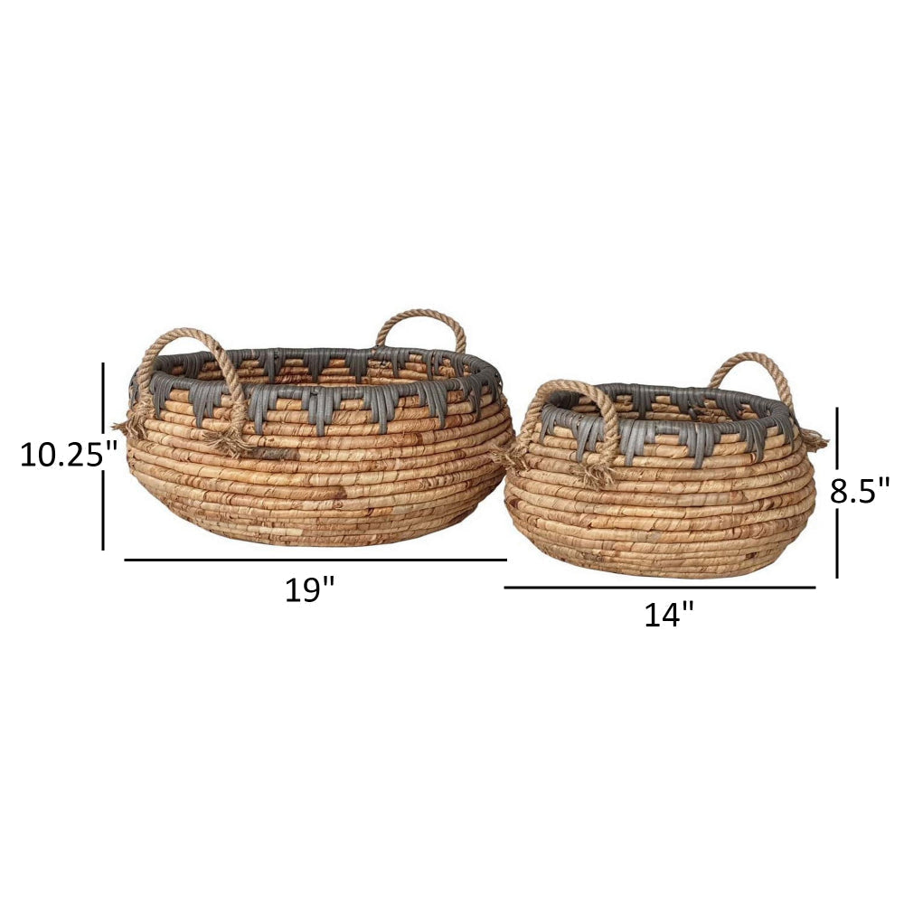 Decorative Storage Basket Set of 2 Handwoven Water Hyacinth Fiber Brown By Casagear Home BM315707