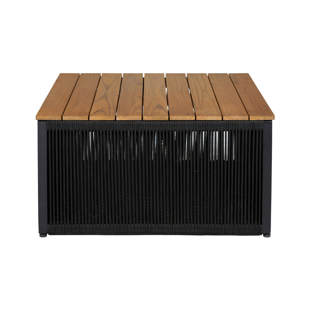 Miri 30 Inch Outdoor Coffee Table Teak Wood Slatted Top Black Rope By Casagear Home BM315709