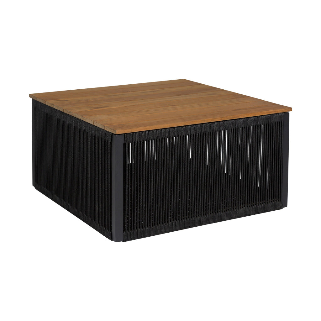 Miri 30 Inch Outdoor Coffee Table Teak Wood Slatted Top Black Rope By Casagear Home BM315709