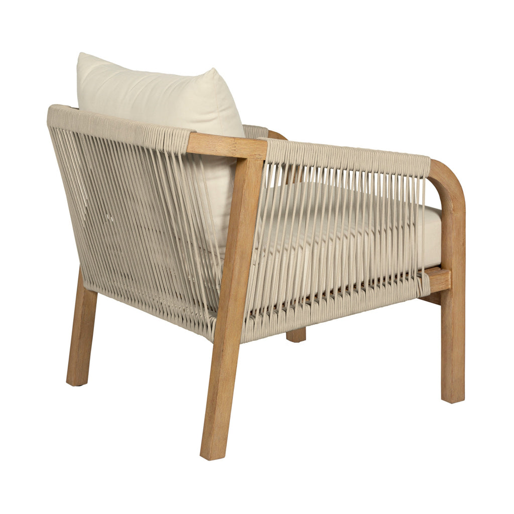 Ann 32 Inch Outdoor Accent Chair Brown Eucalyptus Rope Ivory Olefin By Casagear Home BM315711