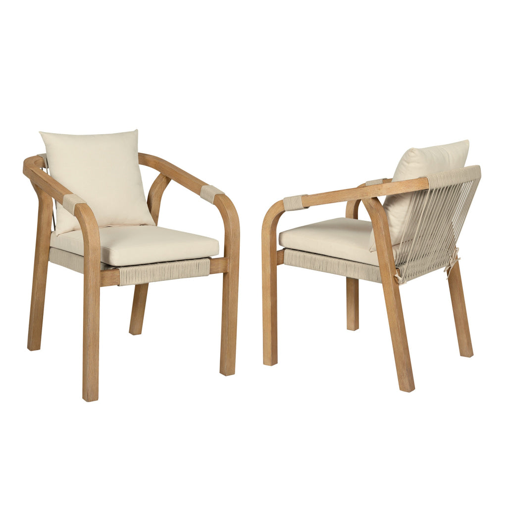 Ann 26 Inch Outdoor Dining Chair Set of 2 Gray Brown Wood Ivory Olefin By Casagear Home BM315712