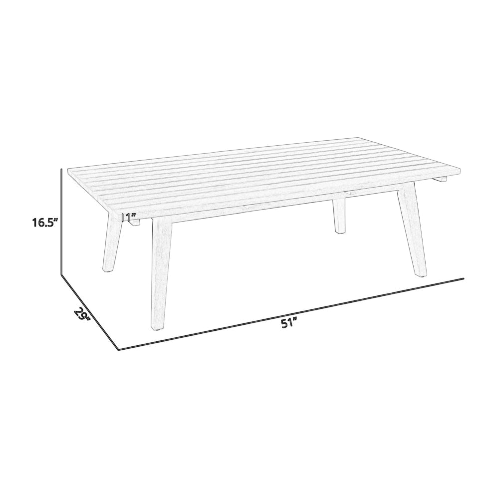 Ann 51 Inch Outdoor Patio Coffee Table Natural Eucalyptus Wood Slatted By Casagear Home BM315713