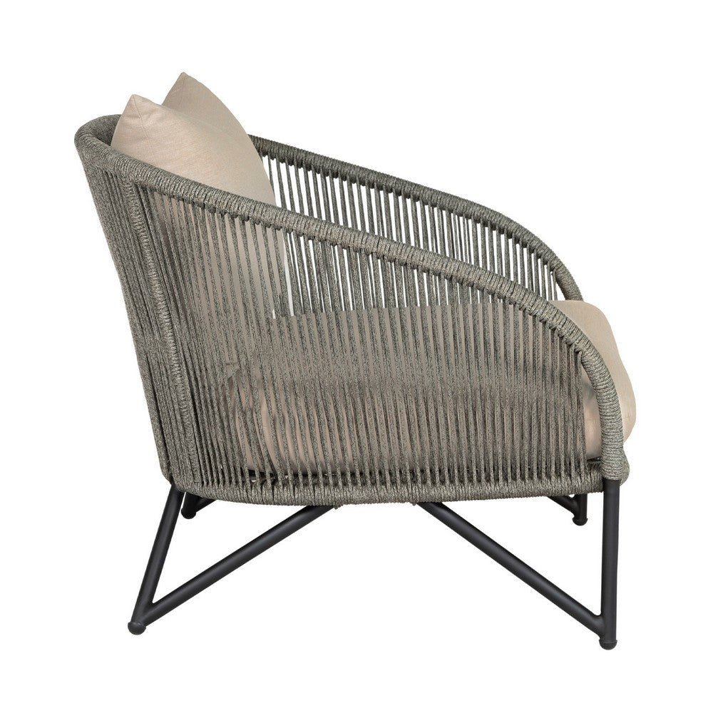 Jax 35 Inch Outdoor Patio Accent Chair Gray Rope Frame Olefin Cushions By Casagear Home BM315714