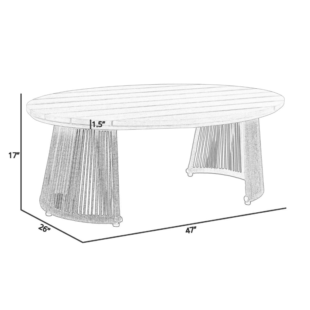 Jax 47 Inch Outdoor Coffee Table Oval Slatted Top Gray Rope Braiding By Casagear Home BM315715