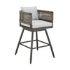 Piper 30 Inch Outdoor Swivel Barstool Chair Rope Woven Gray Cushions By Casagear Home BM315717