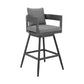 Enya 26 Inch Outdoor Swivel Counter Stool Chair, Gray Aluminum, Cushions By Casagear Home