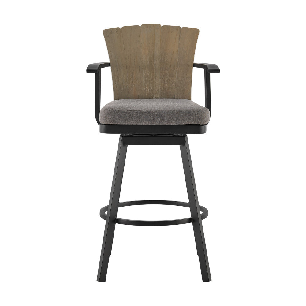 Luna 26 Inch Outdoor Swivel Counter Stool Chair Rustic Teak Wood Black By Casagear Home BM315720