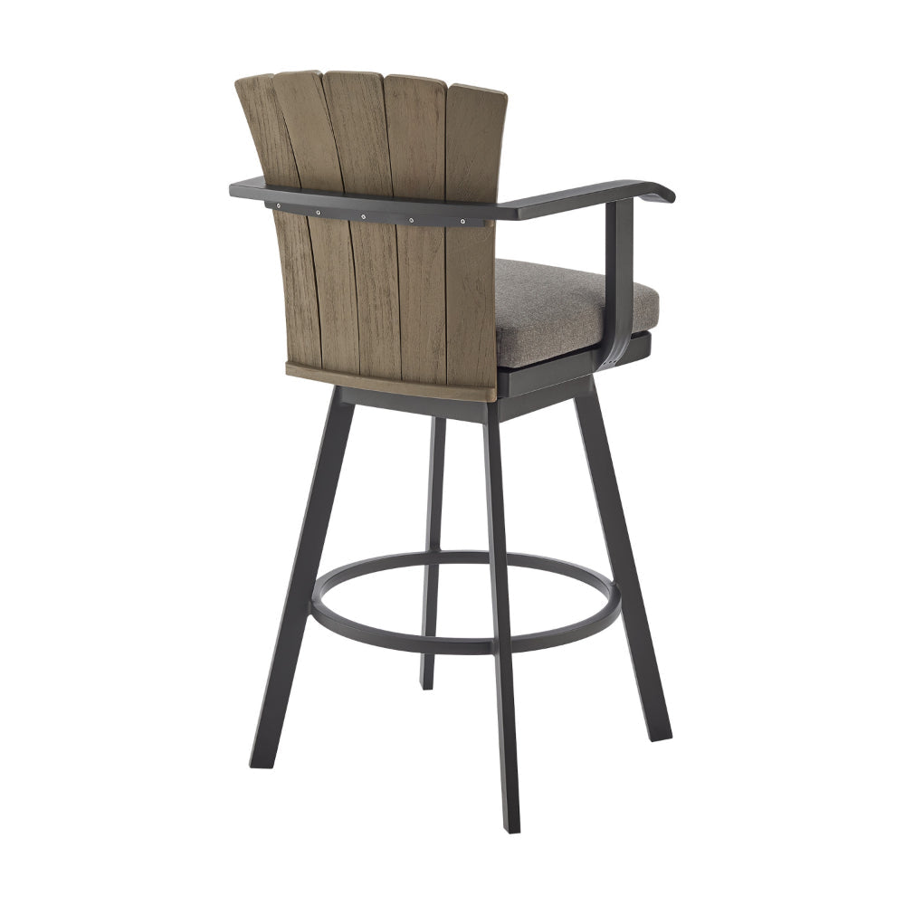 Luna 26 Inch Outdoor Swivel Counter Stool Chair Rustic Teak Wood Black By Casagear Home BM315720